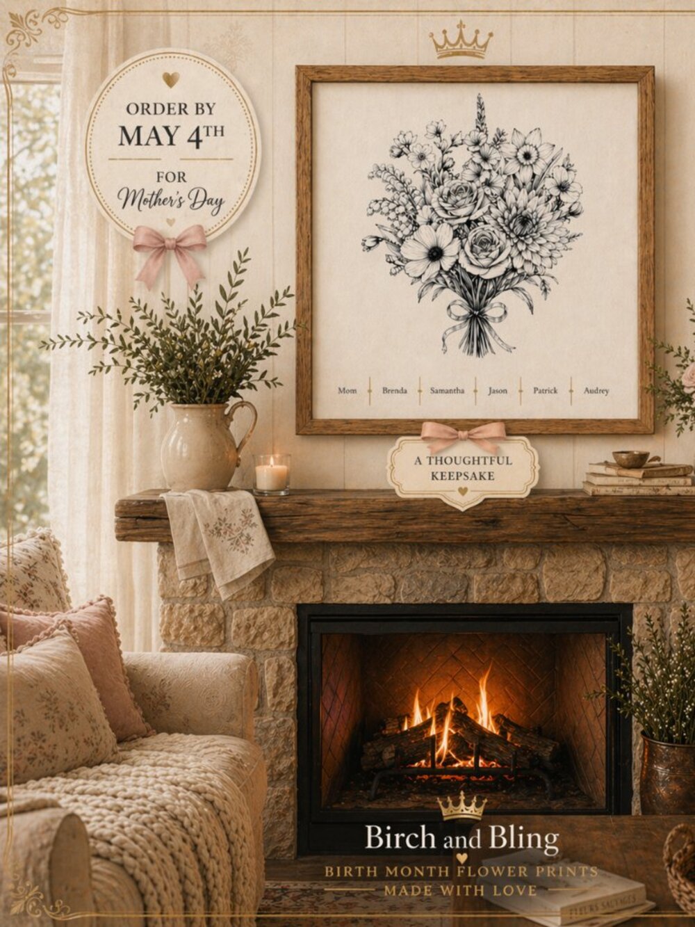 NEW Birth Month Flower Art Print – Meaningful Gift for Mom (8x10 Physical Print)